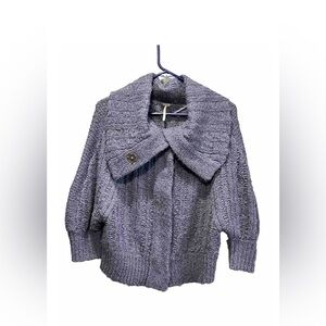 Free People  Cowl Neck Snap Wool Blend Chunky Purple Sweater Cardigan Size SP